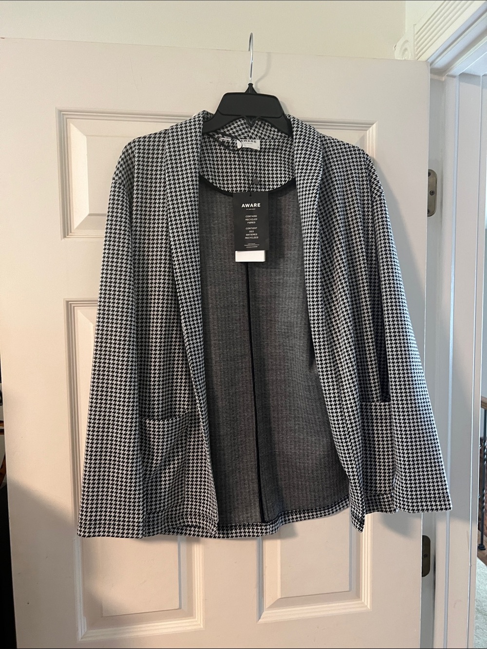 Vero Moda Black & White Houndstooth Open-Front Blazer